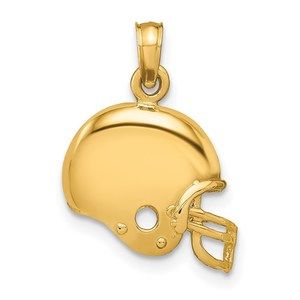 14k Yellow Gold Sports Theme Unisex Football Helmet Necklace Charm Pendant